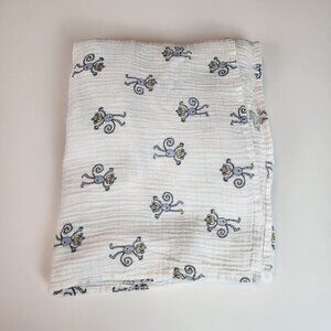 Aden + Anais muslin baby blanket swaddle white / monkey print